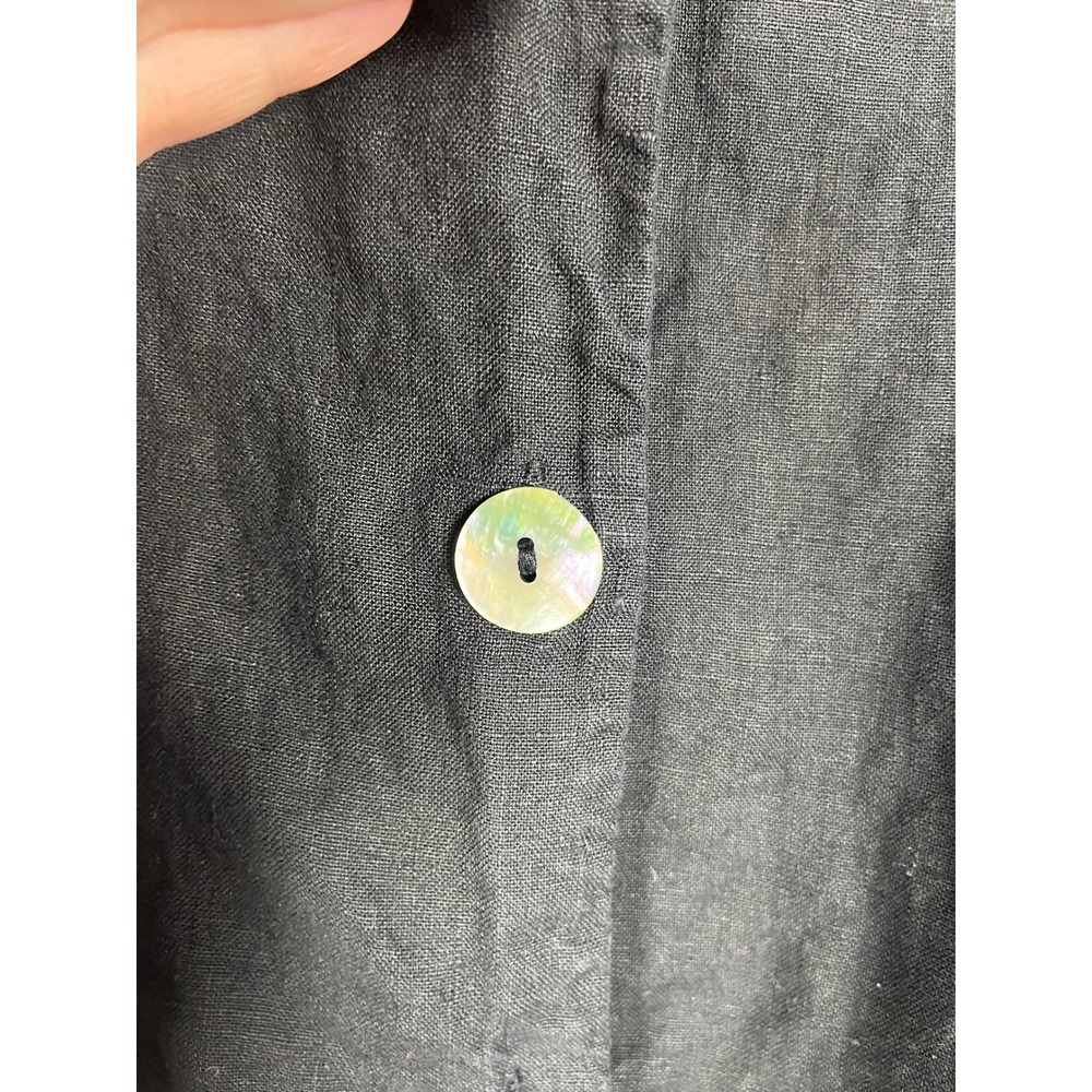 Bryn Walker Mother of Pearl Button Front L Black Linen Tunic Lagenlook Coastal - Picture 7 of 11